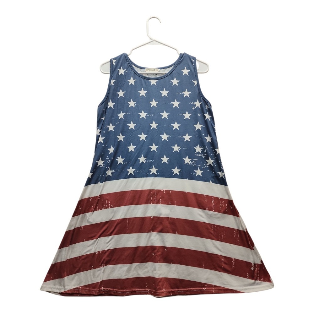 USA Flag Sleeveless Dress Patriotic Stars Stripes Red White Blue  M Womens‎ Used - Picture 7 of 12